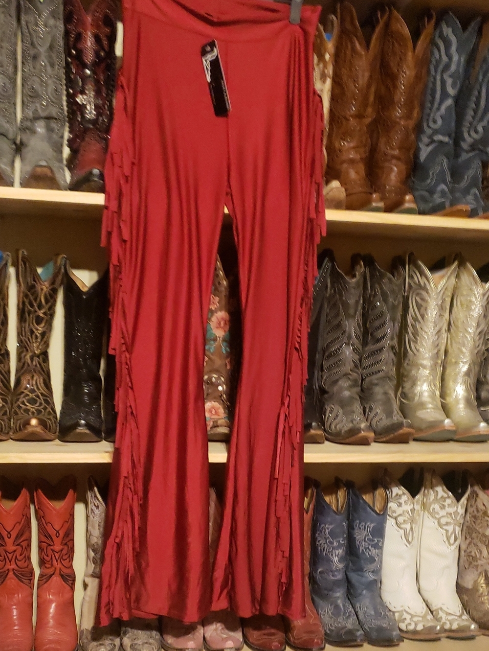 Lucky & Blessed Red Fringe Bell Bottom Pants